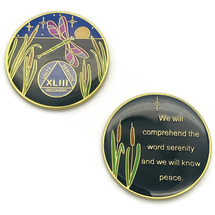Dragonfly 9th Step 43 Year Specialty AA Recovery Medallion - Tri-Plated Forty-Three Year Chip/Coin