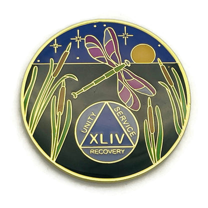 Dragonfly 9th Step 44 Year Specialty AA Recovery Medallion - Tri-Plated Forty-Four Year Chip/Coin