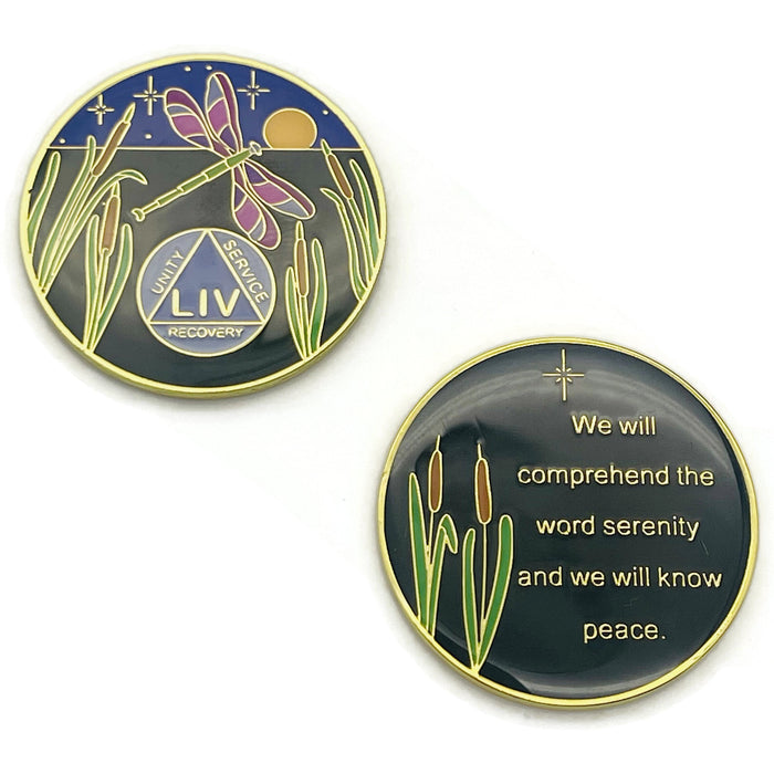 Dragonfly 9th Step 54 Year Specialty AA Recovery Medallion - Tri-Plated Fifty-Four Year Chip/Coin