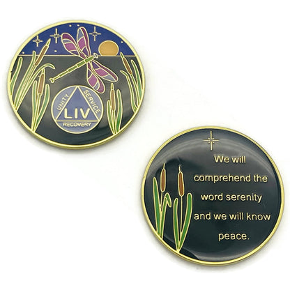 Dragonfly 9th Step 54 Year Specialty AA Recovery Medallion - Tri-Plated Fifty-Four Year Chip/Coin