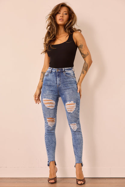 Easy Does It Crop Jeans - Washed Blue