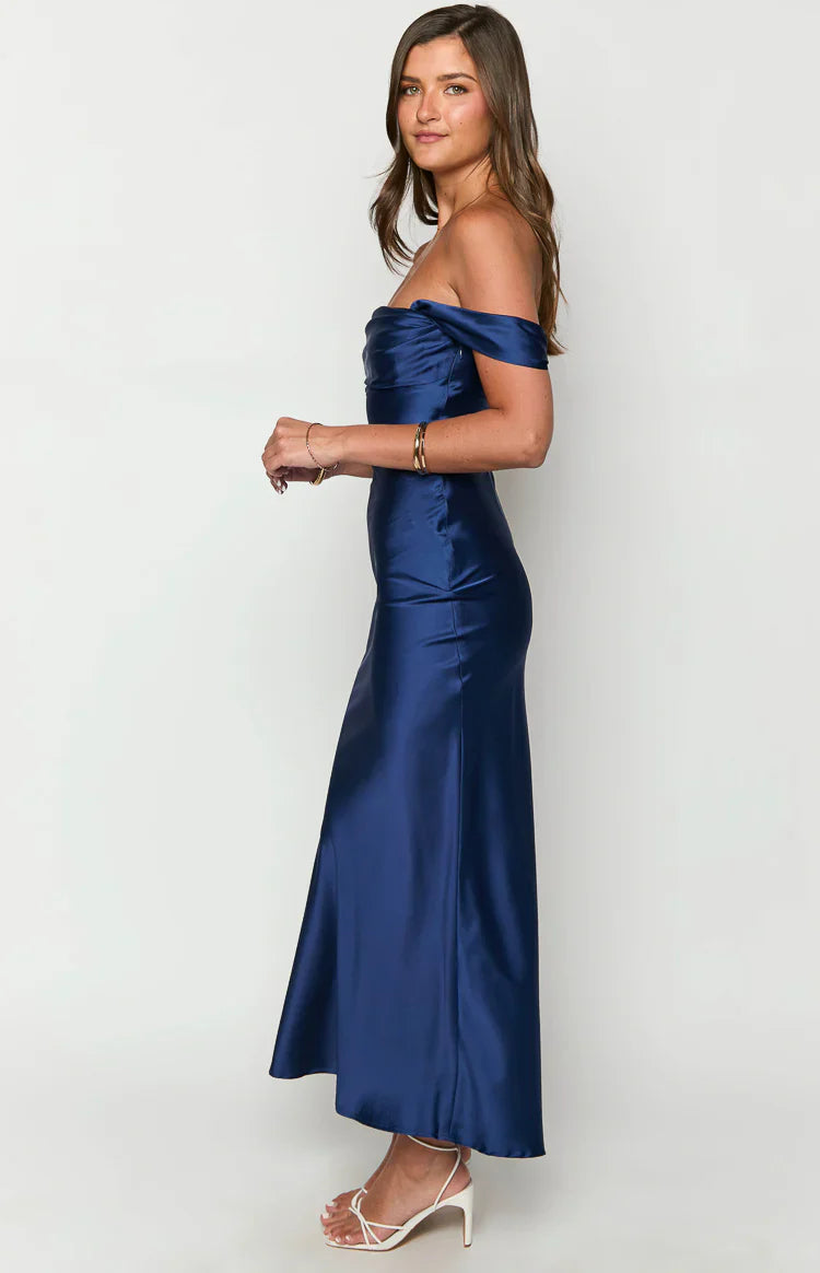 Ella Navy Off Shoulder Formal Maxi Dress