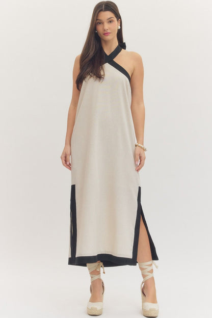 Halter Neckline Linen Dress