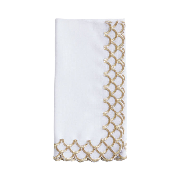 Gold Scalloped Edge Embroidered Napkin - Set of 4