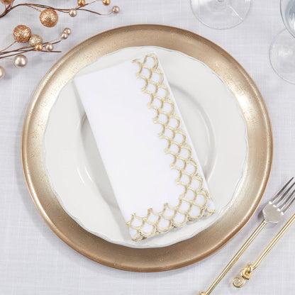 Gold Scalloped Edge Embroidered Napkin - Set of 4