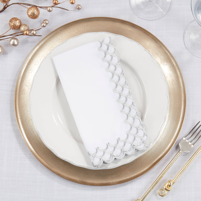 Gold Scalloped Edge Embroidered Napkin - Set of 4