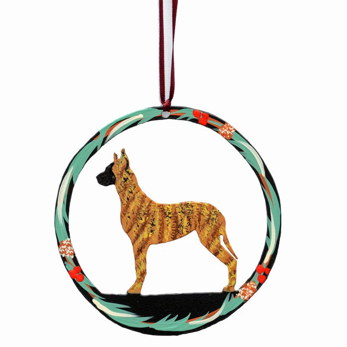 Hand Painted Great Dane Metal Ornament - Brindle