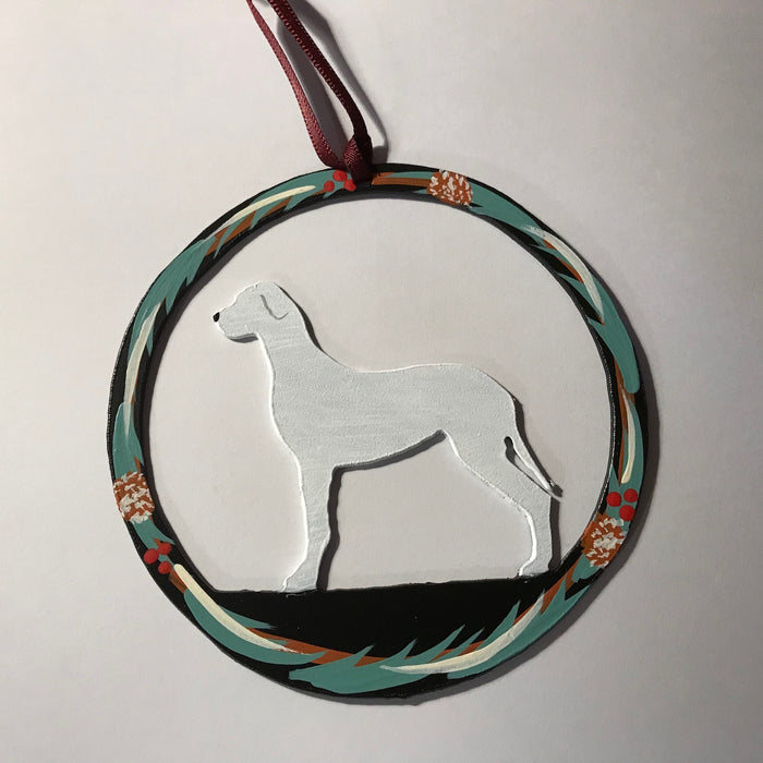 Hand Painted Great Dane Metal Ornament - White