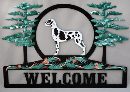 Hand Painted Great Dane Welcome Sign - Harlequin