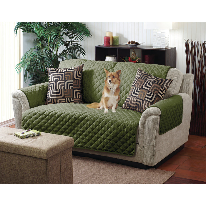 Home Details Reversible Quilted Sofa Cover Furniture Protector-Sage / Olive