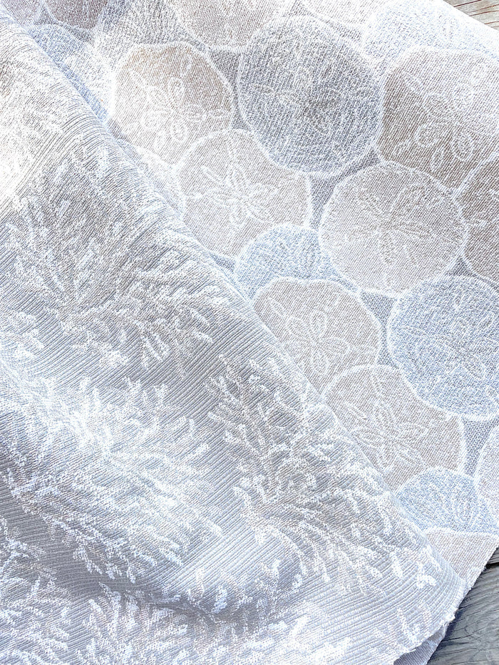 Coral Fans Neutral Beige & White Woven Outdoor Upholstery Fabric by the Yard - Annabel Bleu