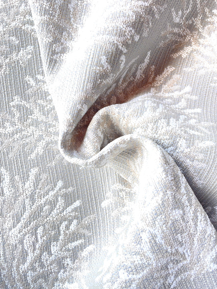 Coral Fans Neutral Beige & White Woven Outdoor Upholstery Fabric by the Yard - Annabel Bleu
