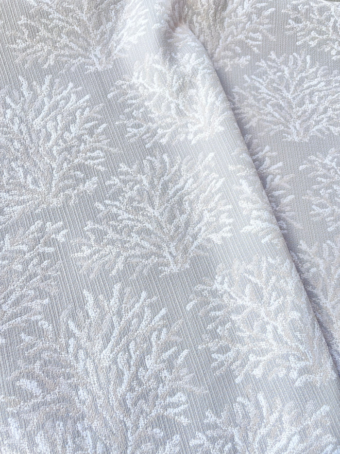 Coral Fans Neutral Beige & White Woven Outdoor Upholstery Fabric by the Yard - Annabel Bleu