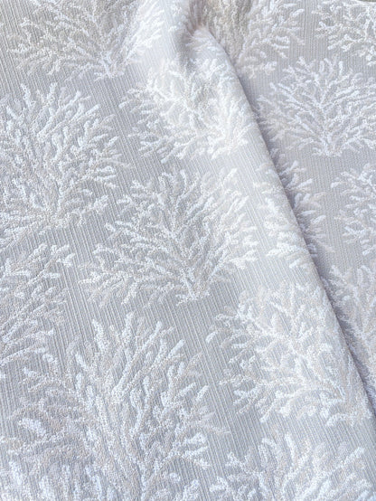 Coral Fans Neutral Beige & White Woven Outdoor Upholstery Fabric by the Yard - Annabel Bleu