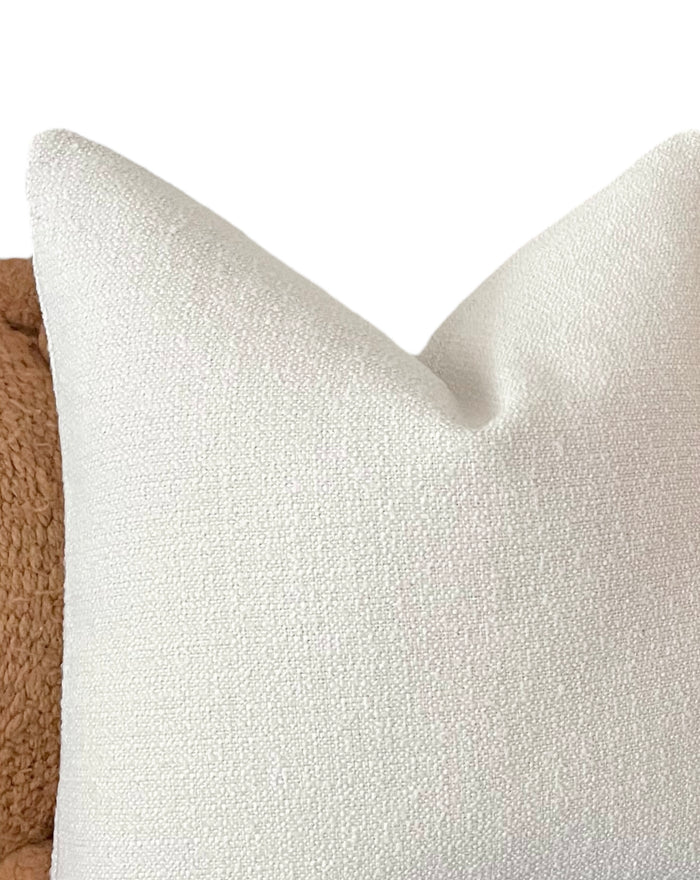 Ivory Bouclé Performance Pillow Cover / Solid Ivory Boho pillow / Woven Throw Pillow Cover - Annabel Bleu