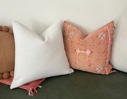 Ivory Bouclé Performance Pillow Cover / Solid Ivory Boho pillow / Woven Throw Pillow Cover - Annabel Bleu