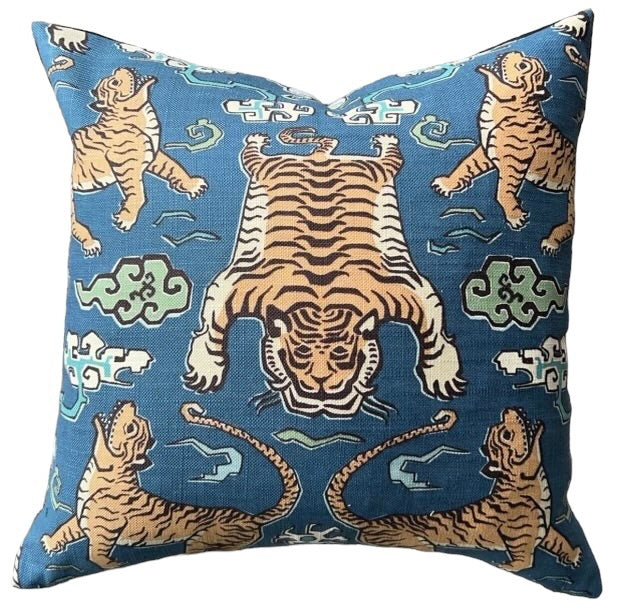 Jaipur Blue Tiger Pillow Cover: Available in 10 Sizes - Annabel Bleu