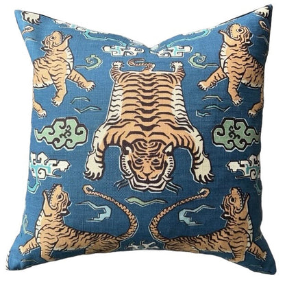 Jaipur Blue Tiger Pillow Cover: Available in 10 Sizes - Annabel Bleu