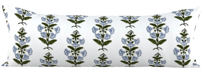 13x36 Extra Long Lumbar / Light Blue with Green Leaves