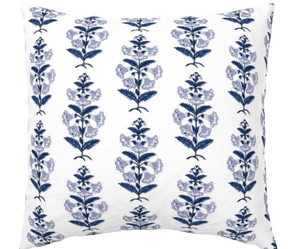 Light Blue and Green Petunia Block Printed Canvas Pillow Cover: Available in 10 Sizes - Annabel Bleu