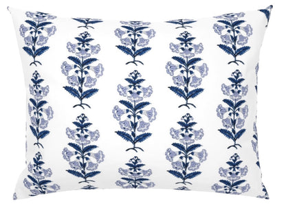 Light Blue and Green Petunia Block Printed Canvas Pillow Cover: Available in 10 Sizes - Annabel Bleu