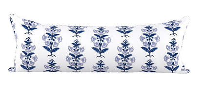 Light Blue and Green Petunia Block Printed Canvas Pillow Cover: Available in 10 Sizes - Annabel Bleu