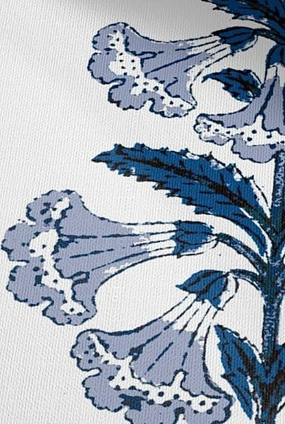 Light Blue Petunia Block Printed Canvas Pillow Cover: Available in 10 Sizes - Annabel Bleu