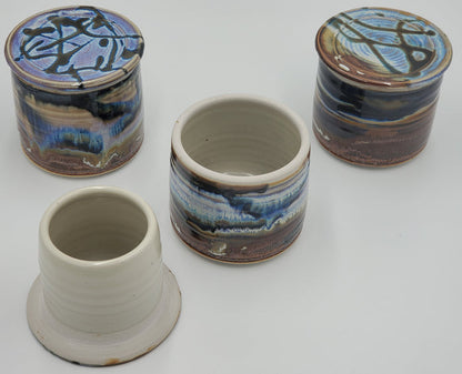 Liscom Hill Pottery - Black and Blue Landscape French Butter Dish