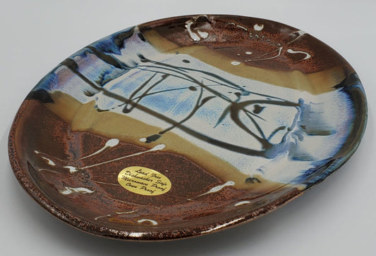 Liscom Hill Pottery - Black and Blue Landscape Oval Serving Platter