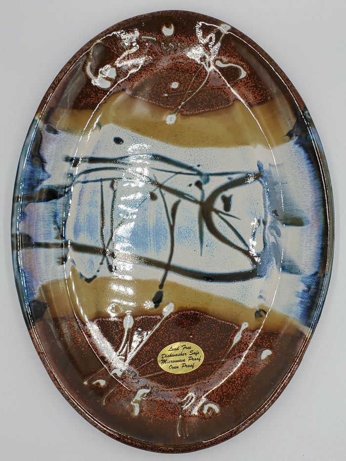 Liscom Hill Pottery - Black and Blue Landscape Oval Serving Platter