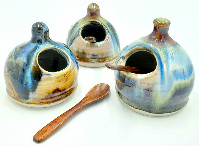 Liscom Hill Pottery - Black and Blue Landscape Salt Cellar