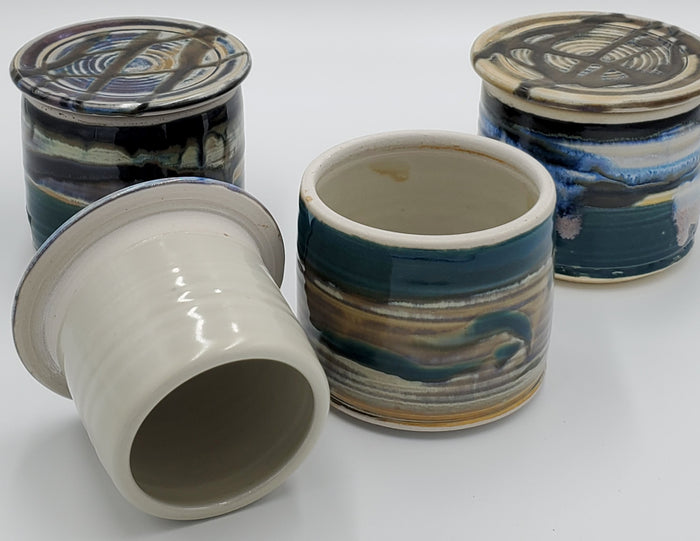 Liscom Hill Pottery - Black and Blue with Teal French Butter Dish