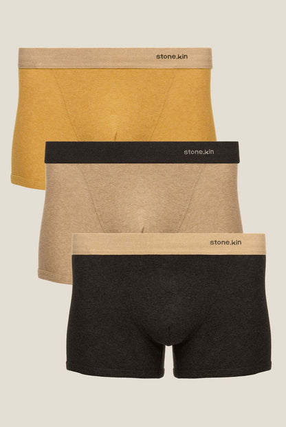 Men’s Organic Cotton Boxer Brief - 3 Pack - Mustard, Sand, Tar Stone.kin
