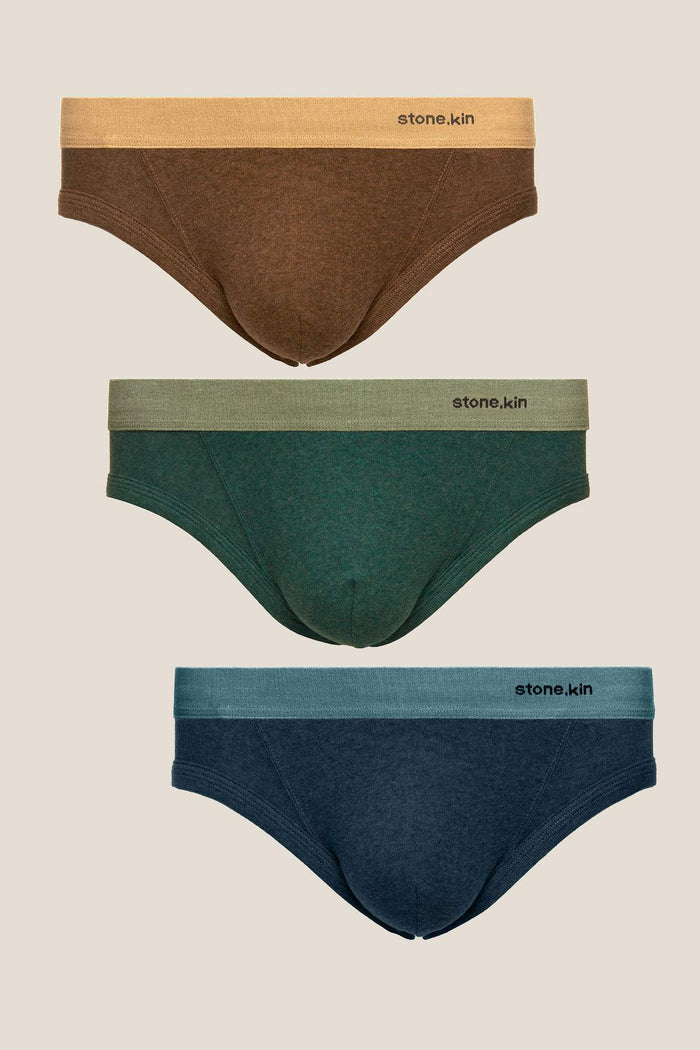 Men’s Organic Cotton Brief - 3 Pack - Indigo, Brown & Teal Stone.kin