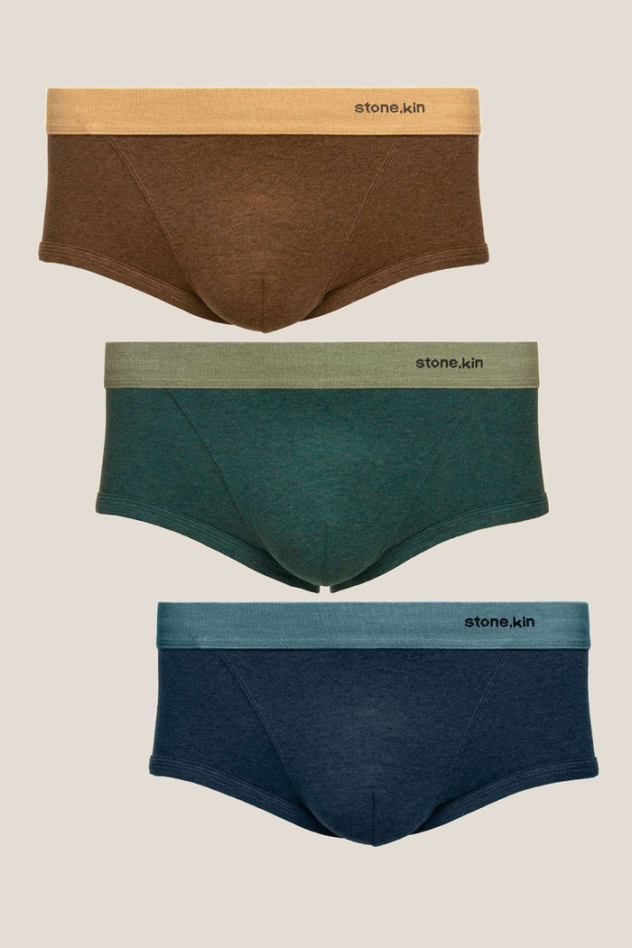 Men’s Organic Cotton Trunk - 3 Pack - Indigo, Brown & Teal Stone.kin