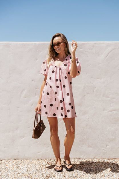 Bertine Mini Dress - Pink Polka Dot