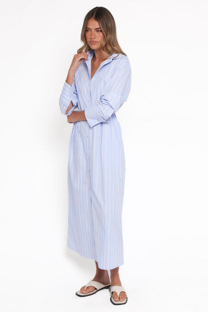 Harlan Long Sleeve Midi Dress - Blue Pink Stripe