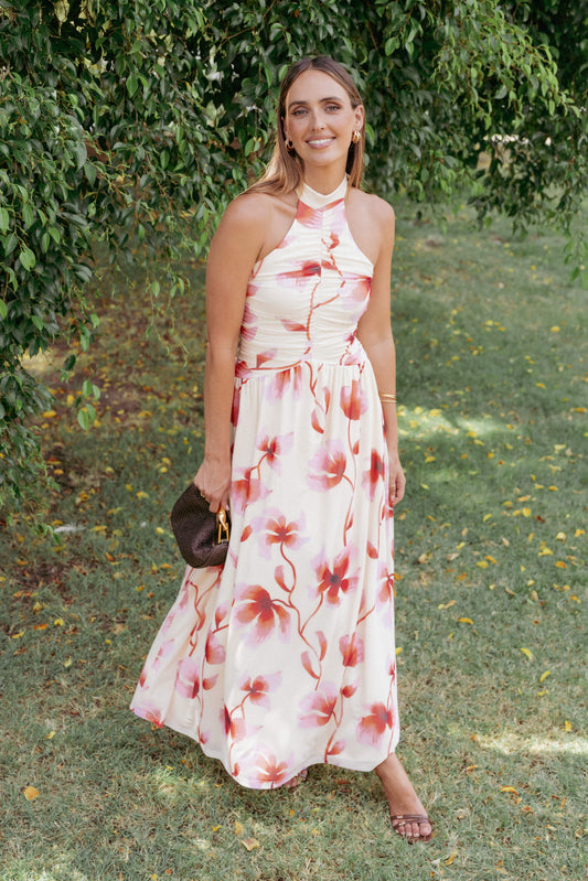 Kaira Halterneck Maxi Dress - Pink Floral
