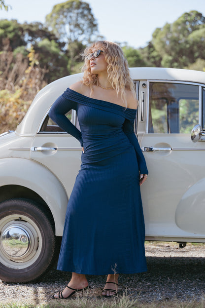 Katiya Off Shoulder Dress - Navy