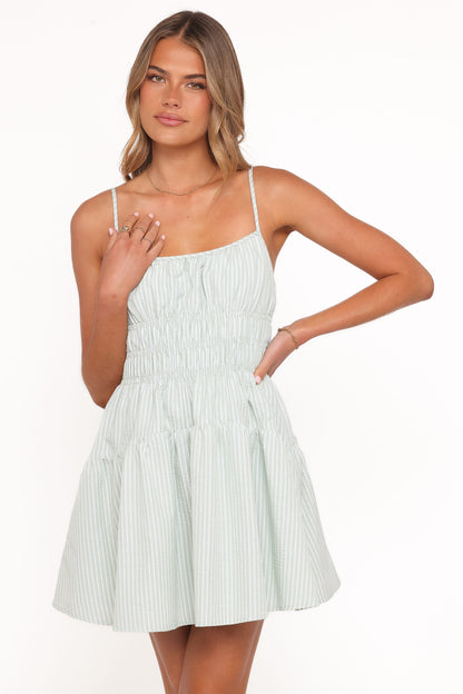 Makayla Mini Dress - Green Stripe