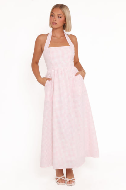 Margerie Halter Dress - Pink Gingham