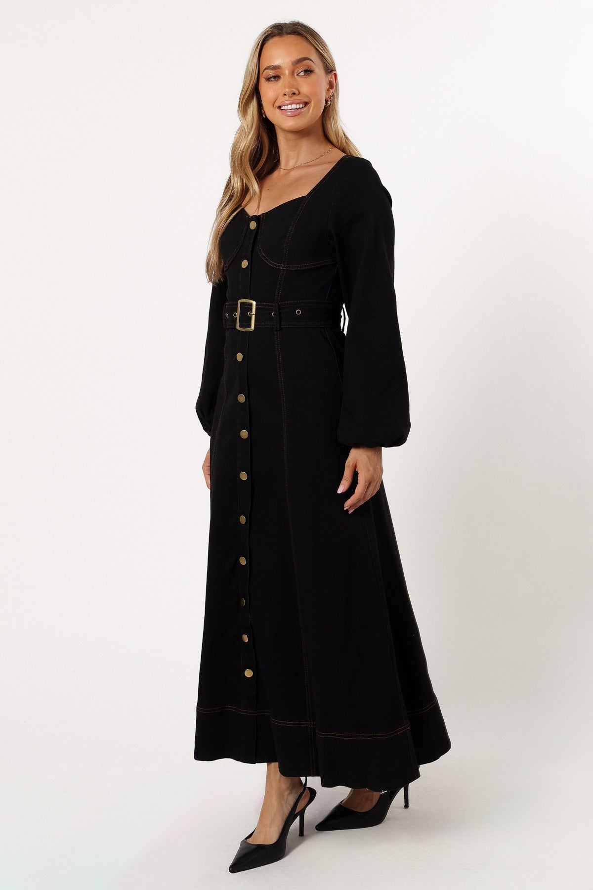 Mateo Long Sleeve Denim Dress - Black