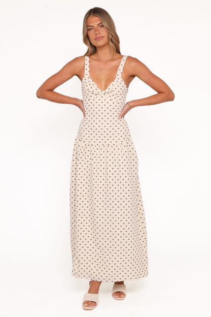 Sophina Midi Dress - Brown Polka Dot
