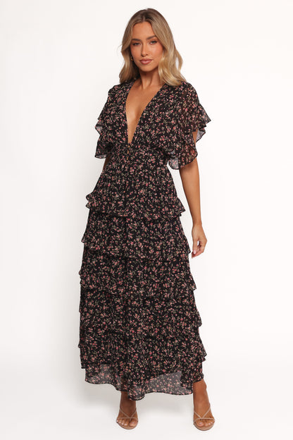 Wendi Ruffle Dress - Black Floral