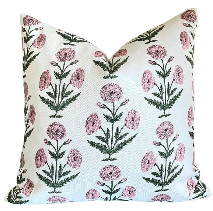 Pink Carnations Block Printed Canvas Pillow Cover: Available in 10 Sizes - Annabel Bleu