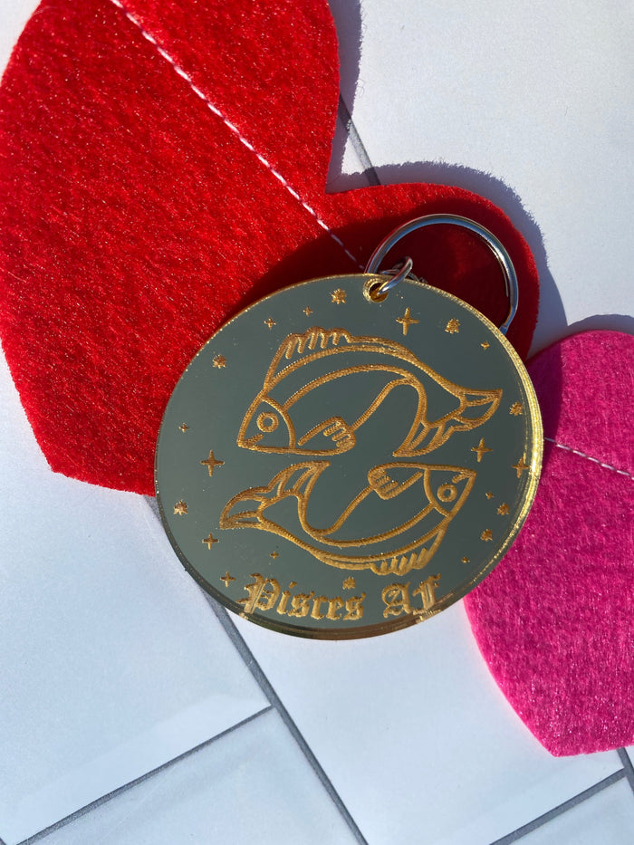 Pisces Zodiac Keychain (Gold Mirrored Acrylic)