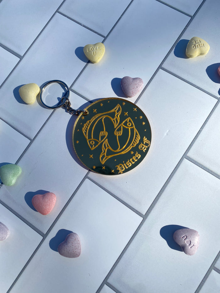 Pisces Zodiac Keychain (Gold Mirrored Acrylic)