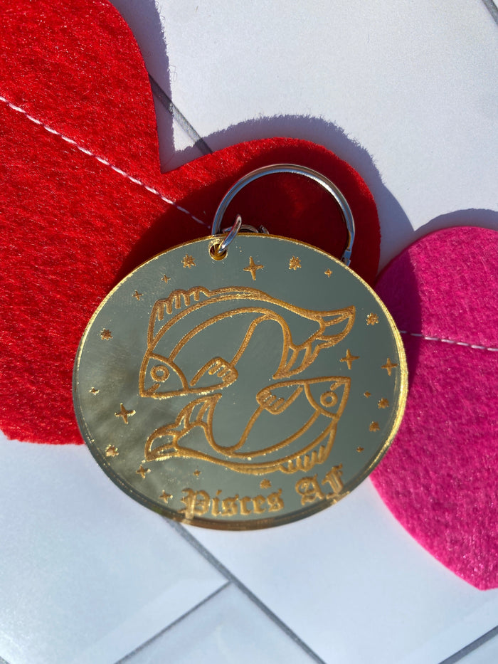 Pisces Zodiac Keychain (Gold Mirrored Acrylic)