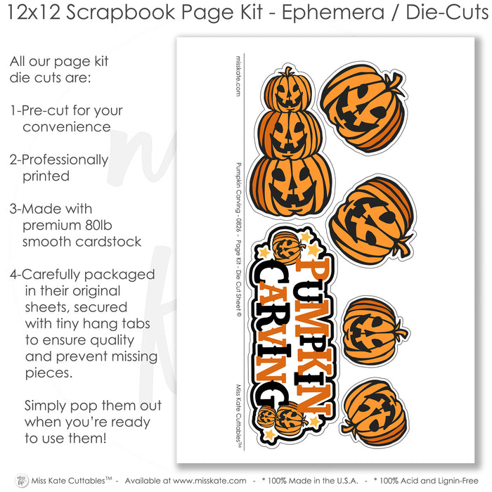 Coordinated Pumpkin Carving memory-keeping layout with orange lattice pattern, black star pattern, orange photo mats, jack o lantern pumpkins, stacked pumpkin faces, pumpkin carving title, orange black palette, white outlined die cuts. Designed for Halloween Pumpkin Scrapbook Pages, Jack O Lantern Scrapbook Layout, layered halloween papers, small gold stars, repeating pumpkin illustrations, bold black borders, orange patterned blocks, orange pumpkin pattern, black pumpkin background.