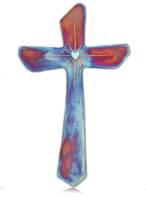 Raku Pottery Cross with Wire Star